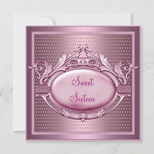 Sweet Sixteen Birthday Party Satin Pink Stippen Kaart (Voorkant)