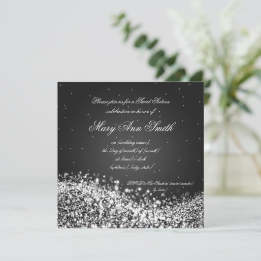 Sweet Sixteen Birthday Party Sparging Wave Black Kaart (Staand voorkant)