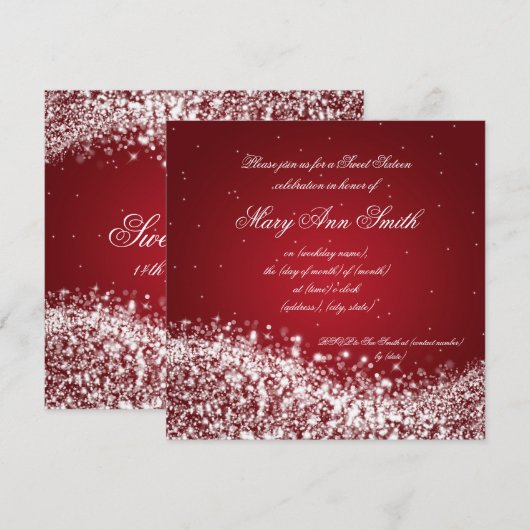 Sweet Sixteen Birthday Party Sparging Wave Red Kaart (Voorkant / Achterkant)