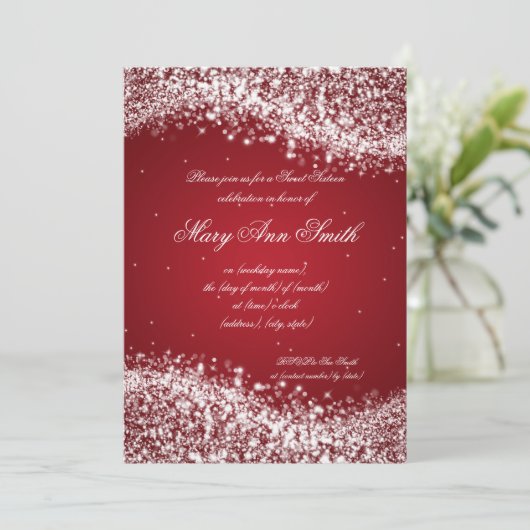 Sweet Sixteen Birthday Party Sparging Wave Red Kaart (Staand voorkant)