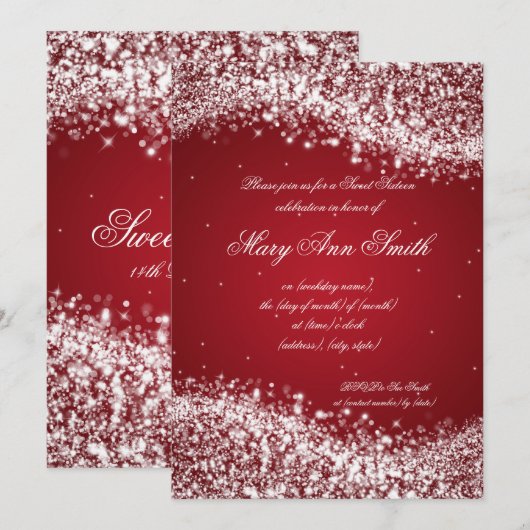 Sweet Sixteen Birthday Party Sparging Wave Red Kaart (Voorkant / Achterkant)