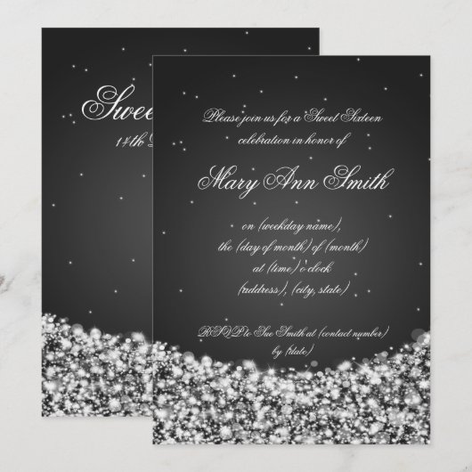 Sweet Sixteen Birthday Party Star Sparkle Black Kaart (Voorkant / Achterkant)