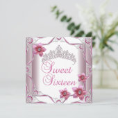 Sweet Sixteen Birthday Party Sweet 16 Pink Tiara Kaart (Staand voorkant)