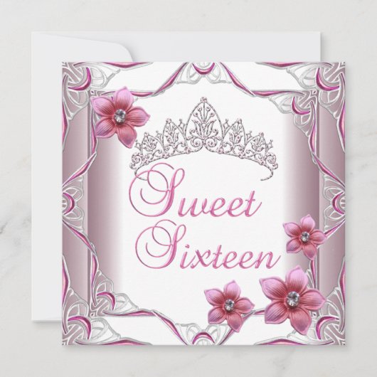 Sweet Sixteen Birthday Party Sweet 16 Pink Tiara Kaart (Voorkant)