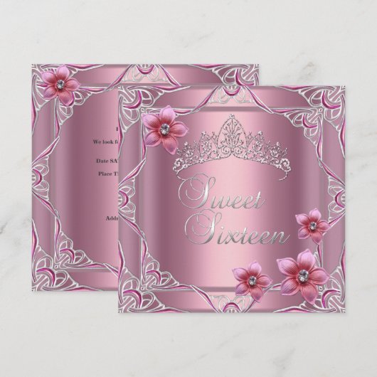 Sweet Sixteen Birthday Party Sweet 16 Pink Tiara Kaart (Voorkant / Achterkant)