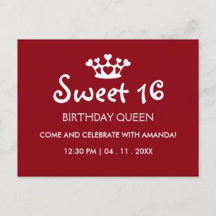 Sweet Sixteen Birthday Queen - Bourgondië Uitnodig Uitnodiging Briefkaart