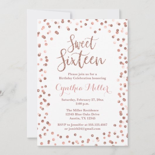 Sweet Sixteen Birthday Roos Gold Kaart (Voorkant)