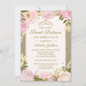 Sweet Sixteen Birthday Sparkle Pink Gold Floral Kaart (Voorkant)