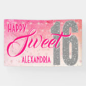Sweet Sixteen Birthday | Stars Pink Glitter Spandoek (Horizontaal)