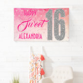 Sweet Sixteen Birthday | Stars Pink Glitter Spandoek (Insitu)
