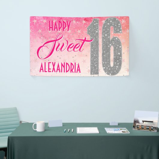 Sweet Sixteen Birthday | Stars Pink Glitter Spandoek (Beurs)