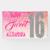 Sweet Sixteen Birthday | Stars Pink Glitter Spandoek (Horizontaal)