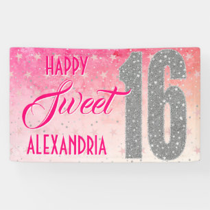 Sweet Sixteen Birthday   Stars Pink Glitter Spandoek