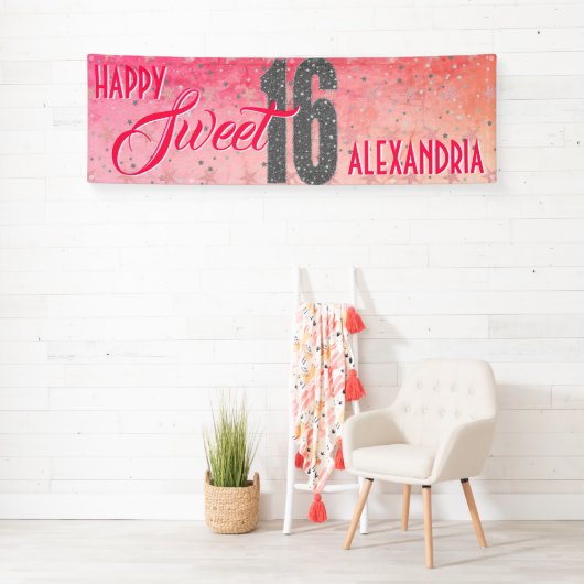 Sweet Sixteen Birthday | Stars Pink Glitter Spandoek (Insitu)