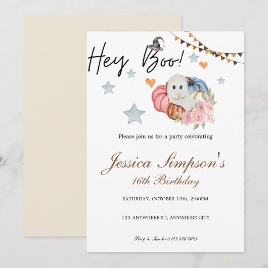 Sweet Sixteen Birthday Uitnodiging (Voorkant / Achterkant)