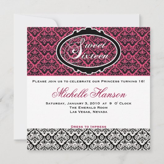 Sweet Sixteen Birthday Uitnodiging (Voorkant)