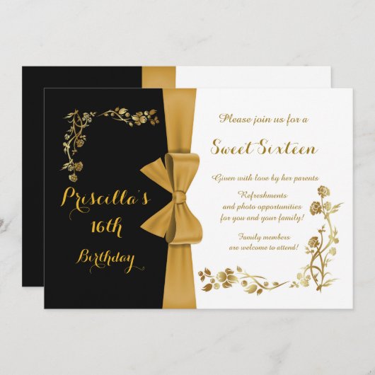 Sweet Sixteen Birthday-uitnodiging,16th,Gatsby Kaart (Voorkant / Achterkant)