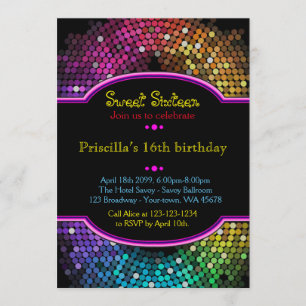 Sweet Sixteen Birthday-uitnodiging, Disco-stijl, c Kaart