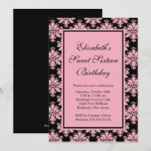 Sweet Sixteen Birthday Uitnodiging Roze Damask (Voorkant / Achterkant)
