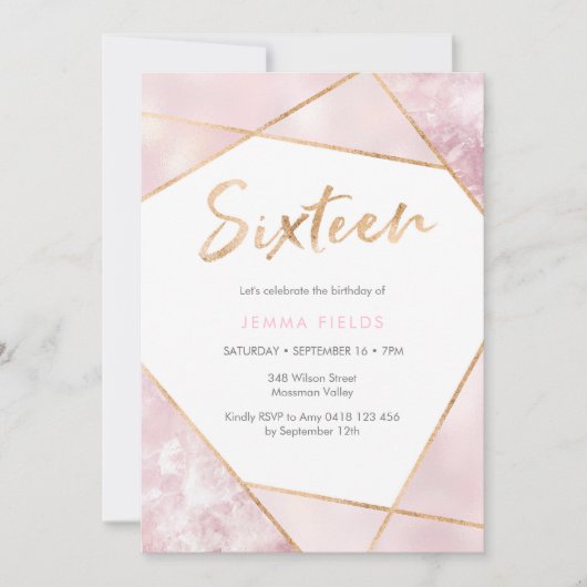 Sweet Sixteen Birthday Uitnodiging roze en goud (Voorkant)