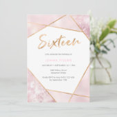 Sweet Sixteen Birthday Uitnodiging roze en goud (Staand voorkant)