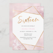 Sweet Sixteen Birthday Uitnodiging roze en goud (Voorkant / Achterkant)