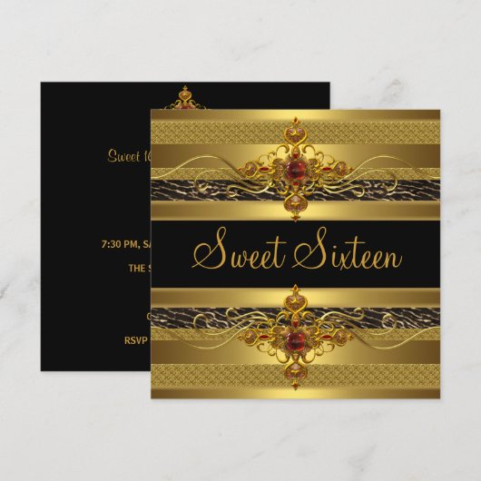 Sweet Sixteen Birthday Wild Elegant Rich Gold Kaart (Voorkant / Achterkant)