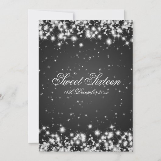 Sweet Sixteen Birthday Winter Sparkle Black Kaart (Achterkant)