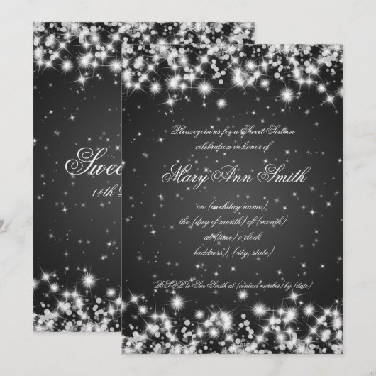 Sweet Sixteen Birthday Winter Sparkle Black Kaart (Voorkant / Achterkant)