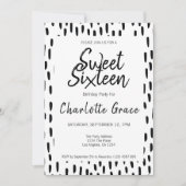 Sweet Sixteen Black and White Birthday Party Kaart (Voorkant)