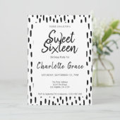 Sweet Sixteen Black and White Birthday Party Kaart (Staand voorkant)