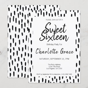 Sweet Sixteen Black and White Birthday Party Kaart
