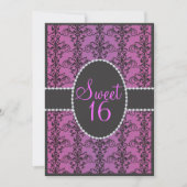 Sweet Sixteen Black Damask Paarse Passion Party Kaart (Voorkant)