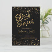 Sweet Sixteen Black en Gold Birthday Invitation Kaart (Staand voorkant)