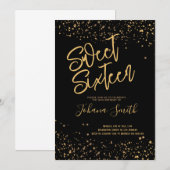 Sweet Sixteen Black en Gold Birthday Invitation Kaart (Voorkant / Achterkant)