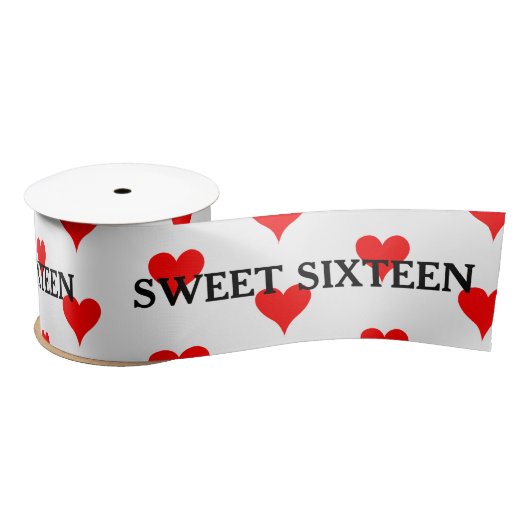 Sweet Sixteen Black Red Hearts Satijnen Lint (Spoel)