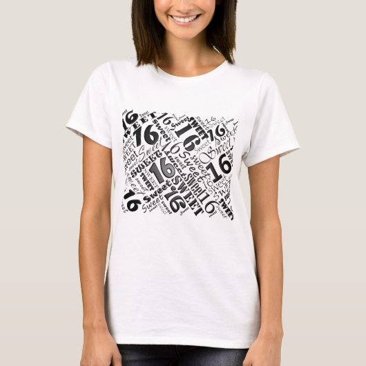 Sweet Sixteen Black & White Birthday Tshirt (Voorkant)