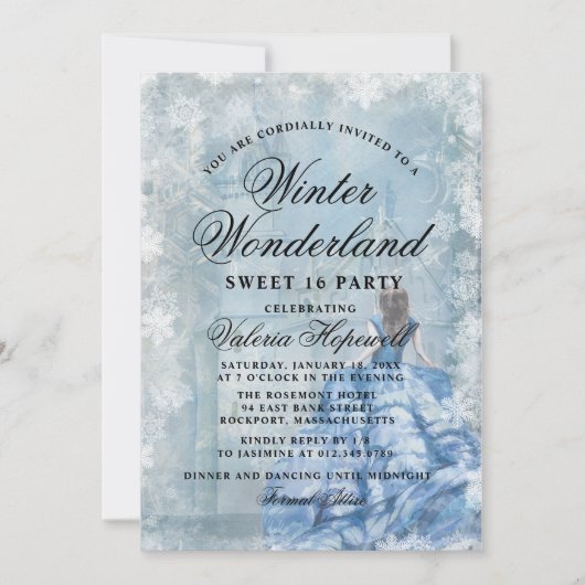 Sweet Sixteen Blauwe Winterwonderland Prinses Kaart (Voorkant)