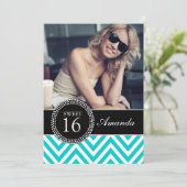 SWEET SIXTEEN BLAUWGROEN ZIG ZAG CHEVRON PATTERN KAART (Staand voorkant)