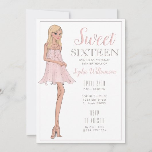 Sweet Sixteen Blonde Girl Birthday  Kaart (Voorkant)