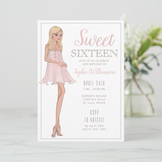 Sweet Sixteen Blonde Girl Birthday  Kaart (Staand voorkant)