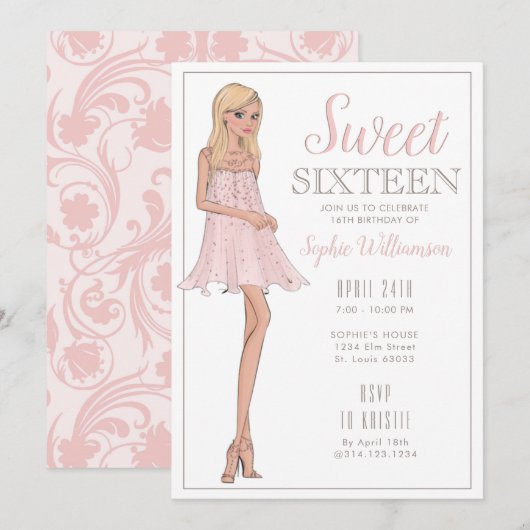 Sweet Sixteen Blonde Girl Birthday  Kaart (Voorkant / Achterkant)