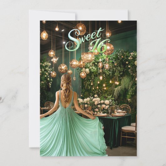 Sweet Sixteen Blonde Girl Emerald Green Ball Room Kaart (Voorkant)