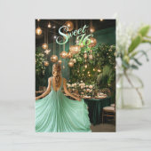 Sweet Sixteen Blonde Girl Emerald Green Ball Room Kaart (Staand voorkant)