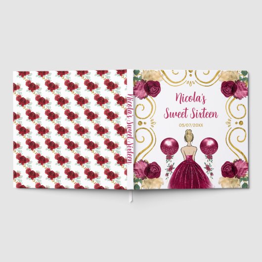 Sweet Sixteen Blonde Hair Princess in Burgundy Gastenboek (Volledig)