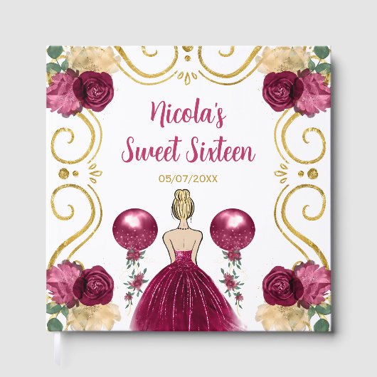 Sweet Sixteen Blonde Hair Princess in Burgundy Gastenboek (Voorkant)