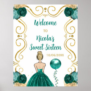 Sweet Sixteen Blonde Princess Blauwgroen Blauw Wel Poster