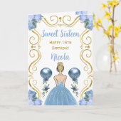 Sweet Sixteen Blonde Princess Blue Happy Birthday Kaart (Gele Bloem)