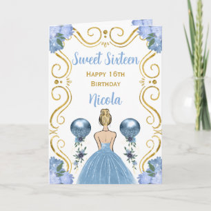 Sweet Sixteen Blonde Princess Blue Happy Birthday Kaart