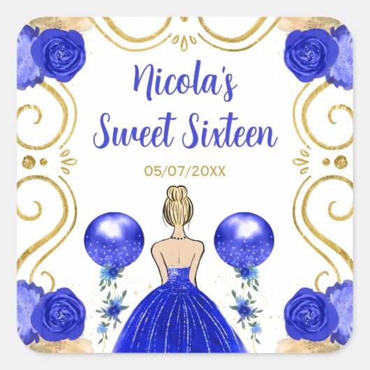 Sweet Sixteen Blonde Princess in Blue Vierkante Sticker (Voorkant)